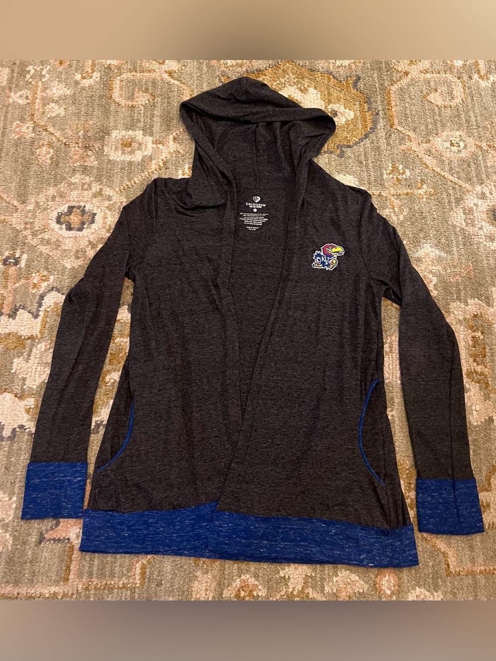 Kansas Jayhawks Colosseum Hooded LONG SLEEVE CARDIGAN Women’s Size Medium Black